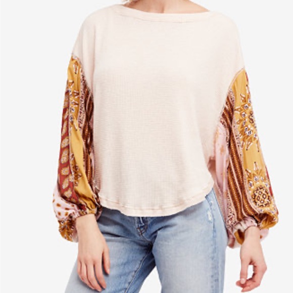 We The Free Tops - ⚜️Boho Balloon Sleeve Top in Cream and Mustard